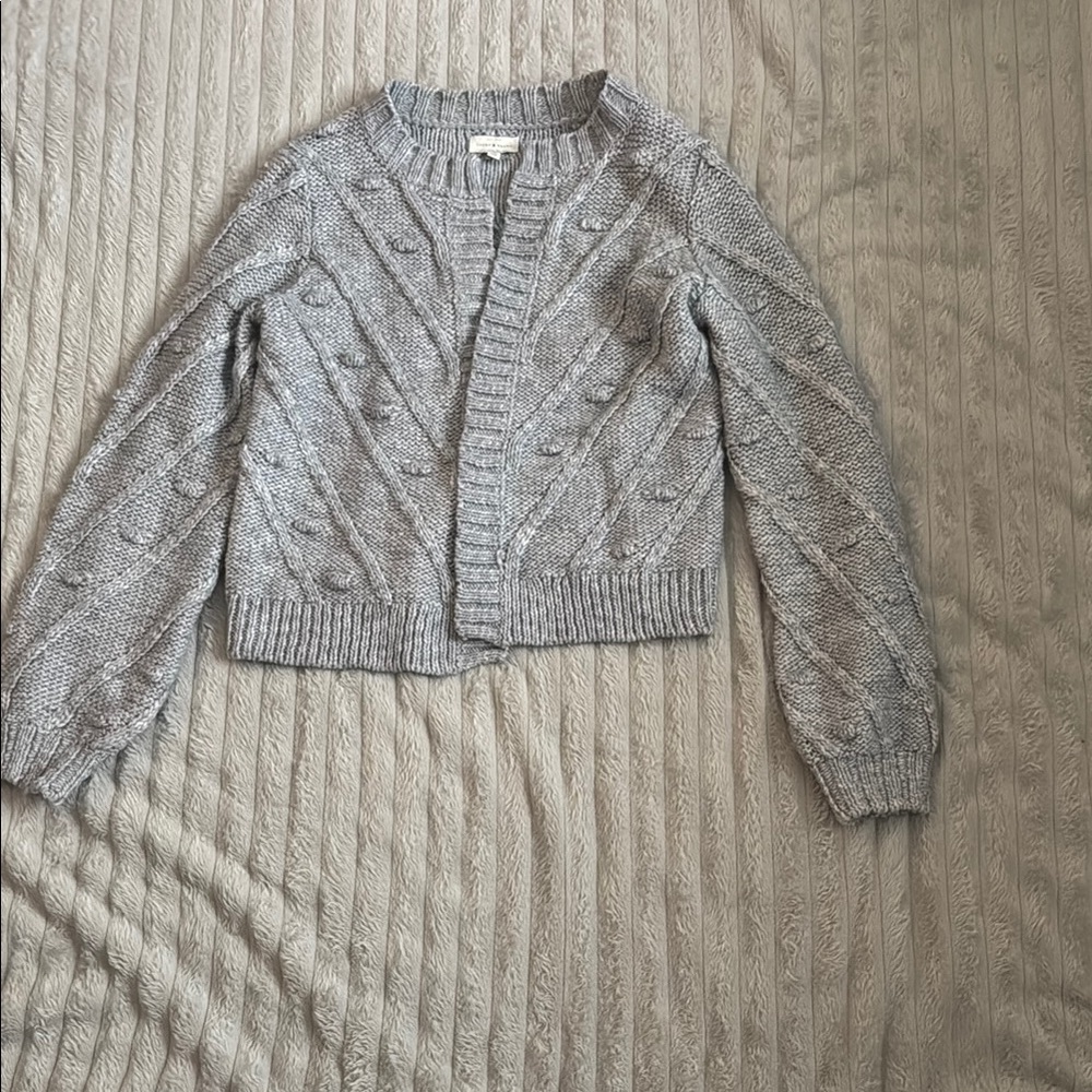 Lucky Brand Gray Cable Knit Open Front Cardigan